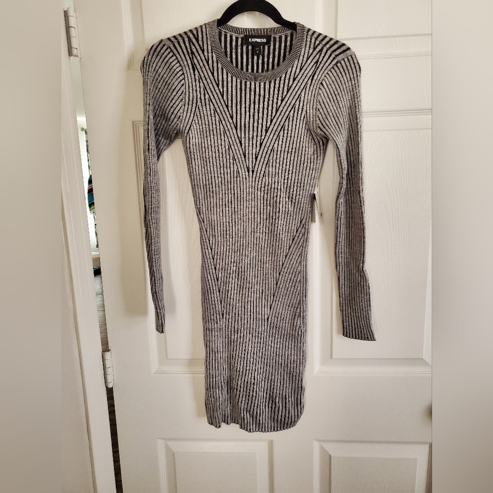 Express Gray Ribbed Knit Dress